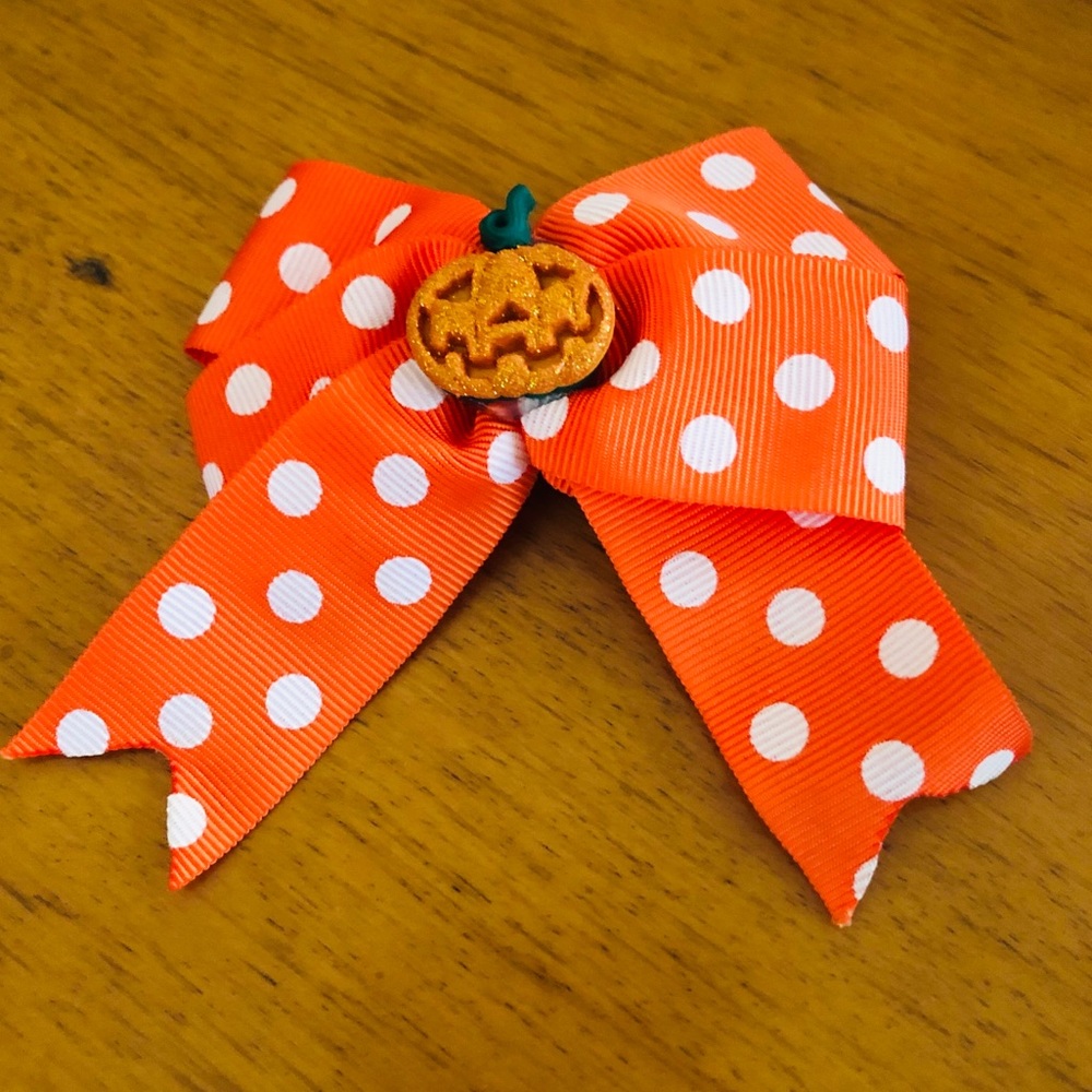 🎃 HALLOWEEN Polka Dot Pumpkin Hair Ribbon Clip 🎃